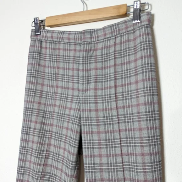 Isabel Marant Plaid Pant Gray Pink Woven Cotton Cropped Straight - Picture 3 of 11